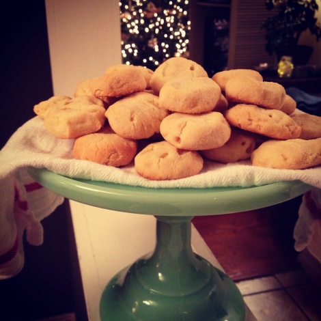 Milk glass cake plate and coconut flour cookies